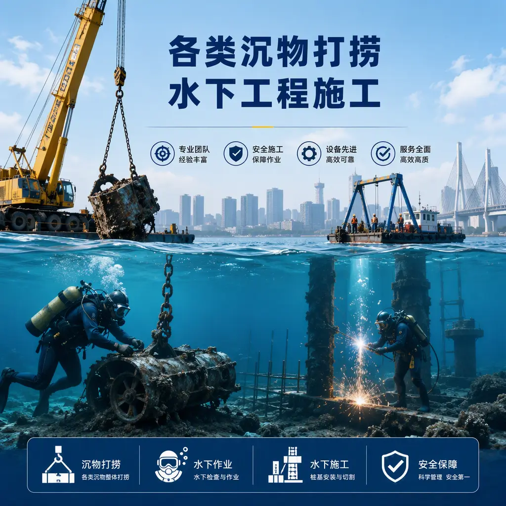 余姚各类沉物打捞,水下工程施工